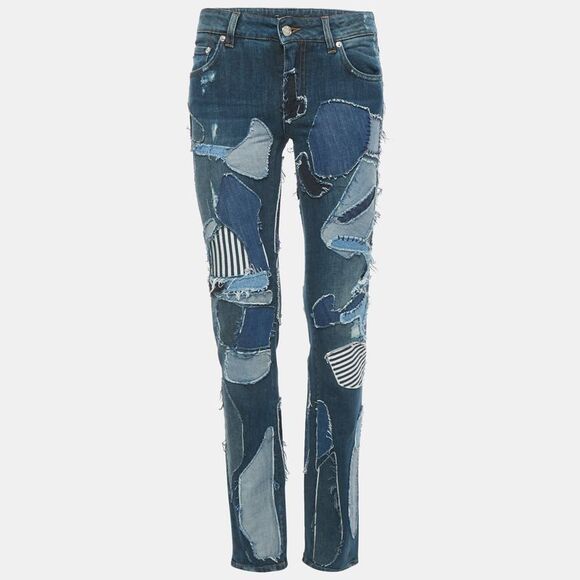 Dolce & Gabbana Blue Patchwork Denim Skinny Jeans S Waist 27